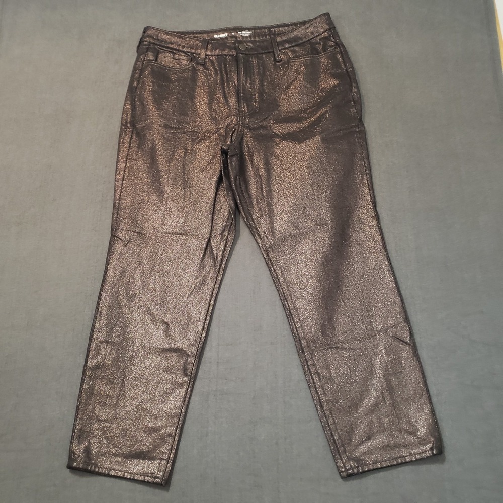 Old Navy Jeans Womens‎ Size 14 High Rise OG Straight Black Shine Mettalic